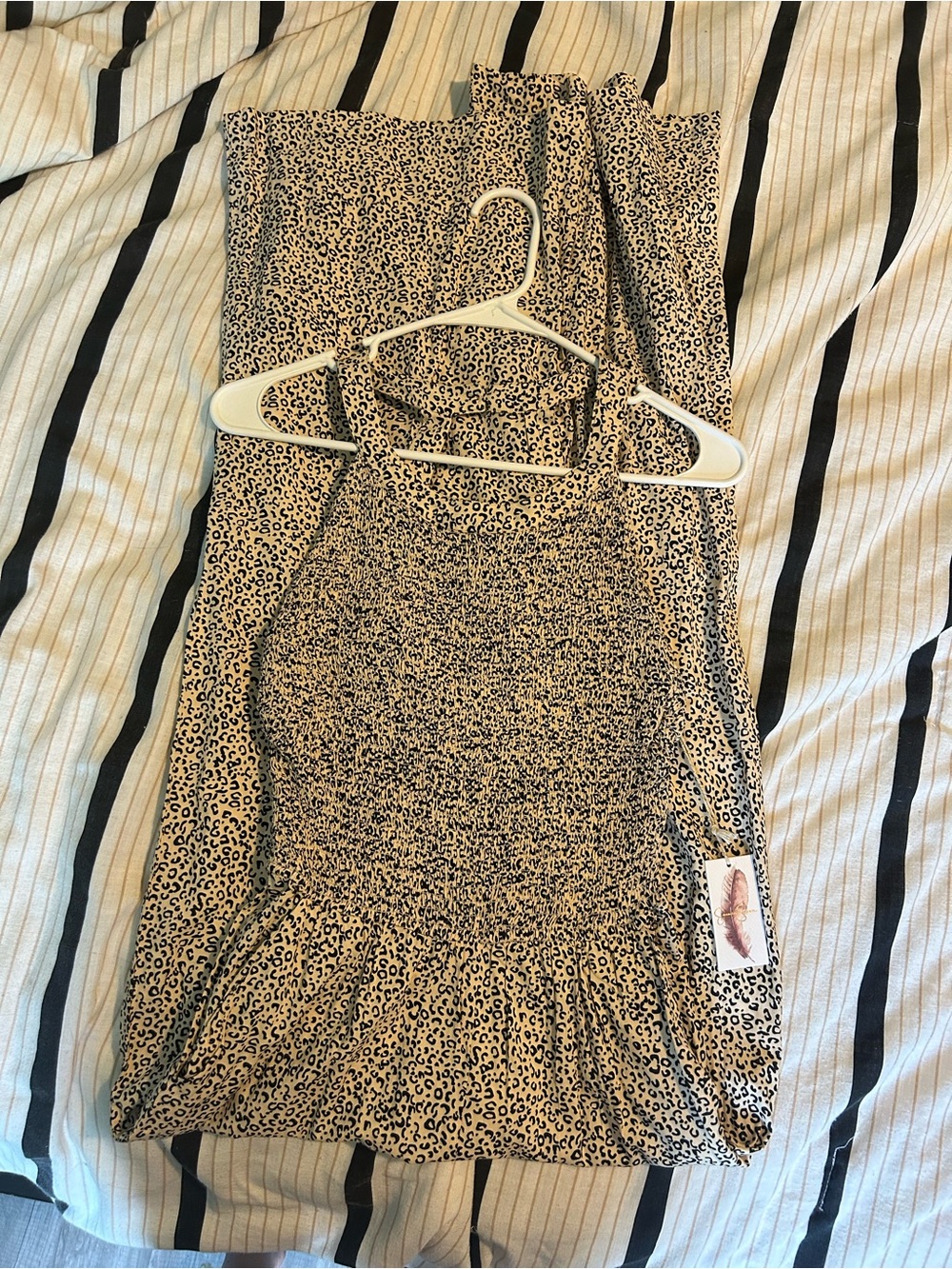 Leopard Print Smocked Tank Jumpsuit- Beige & Black